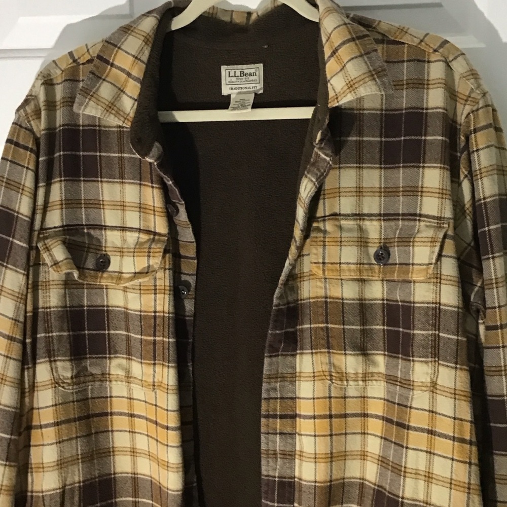L.L. Bean Men's Tan and Brown Plaid Shirt Jacket